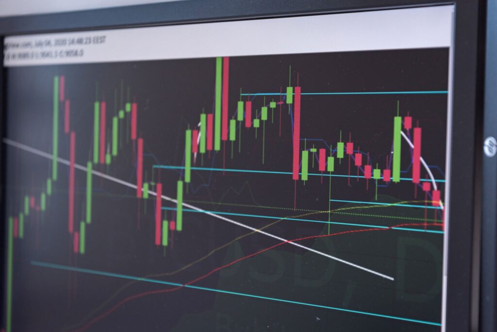 Candlestick price chart displayed on a trading monitor